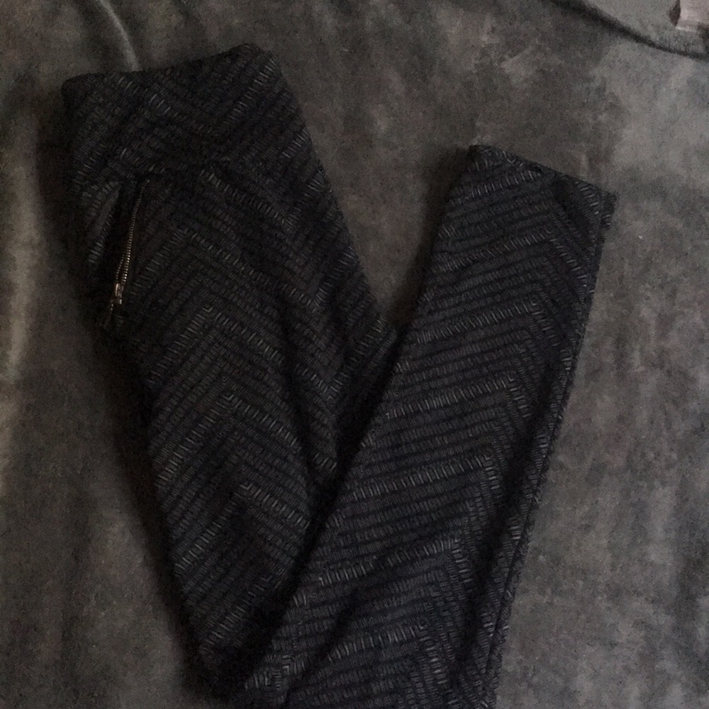 Gray, black and white, diagonal design striped.